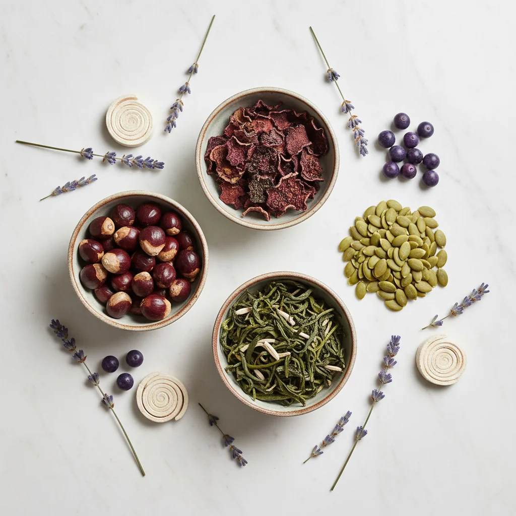 Assorted dried botanicals including guarana seeds - guarana extract supplement UK